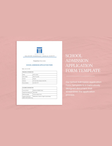 sample school admission application form template