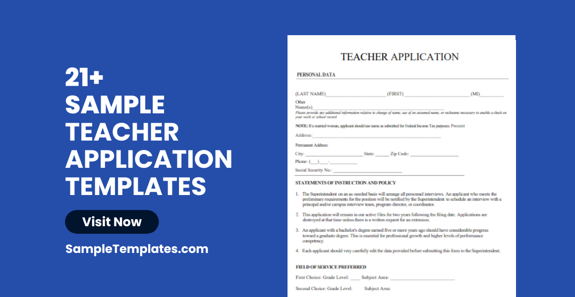 sample teacher application