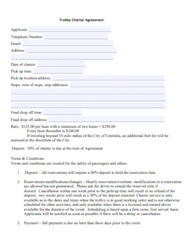 sample trolley charter agreement template