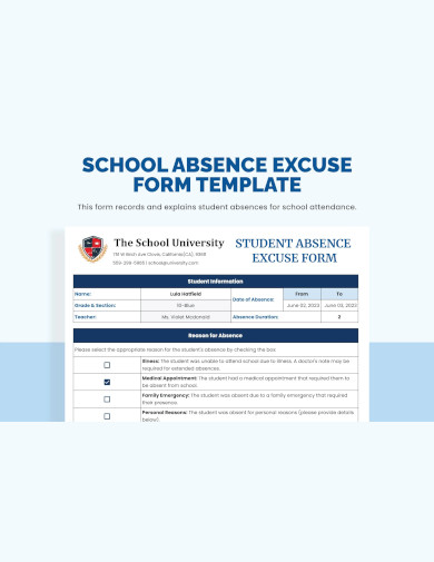 school absence excuse form