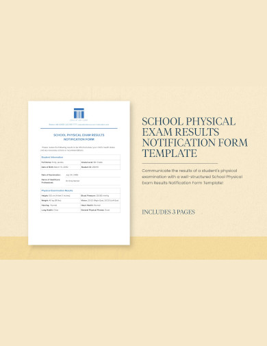 school physical exam results notification form