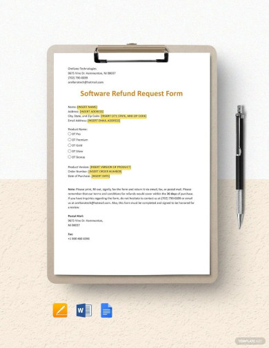 software refund request form