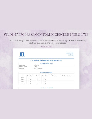 student progress monitoring checklist