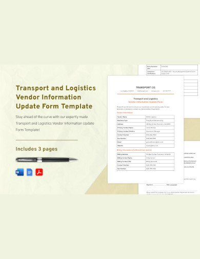 transport and logistics vendor information udate form
