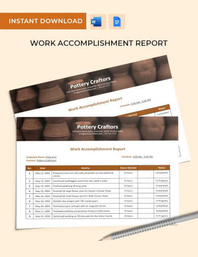 work accomplishment report sample