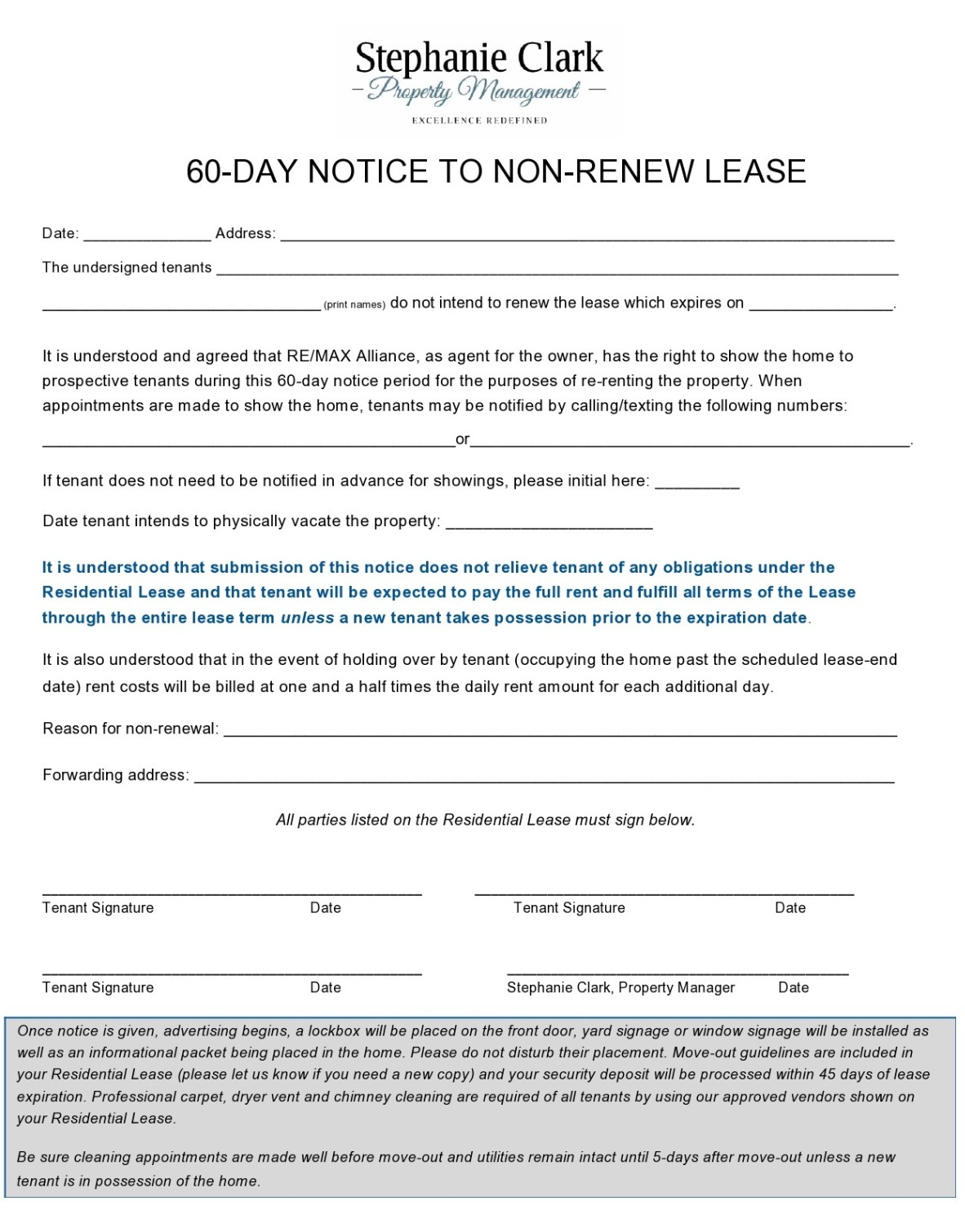 60 day notice to non renew lease letter