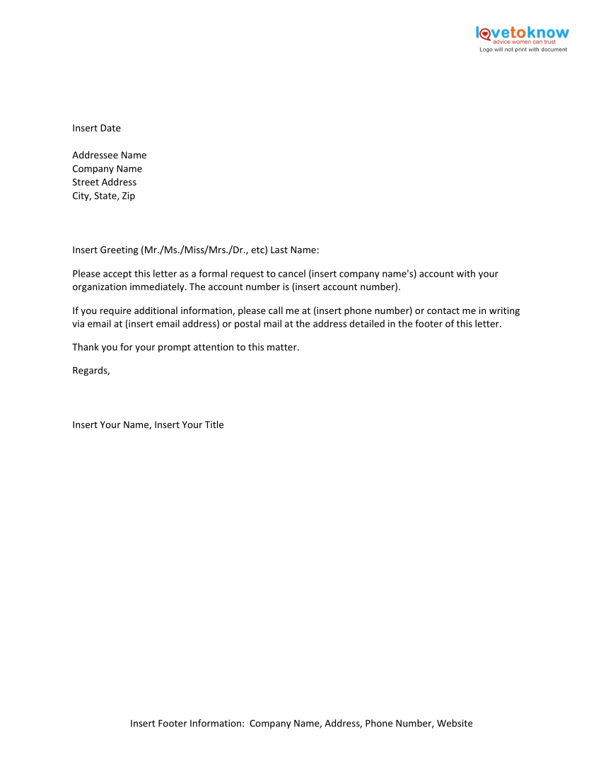 account cancellation letter template