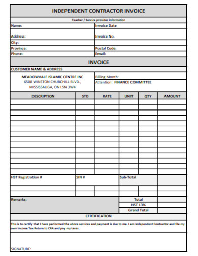 administrative independent contractor invoice template