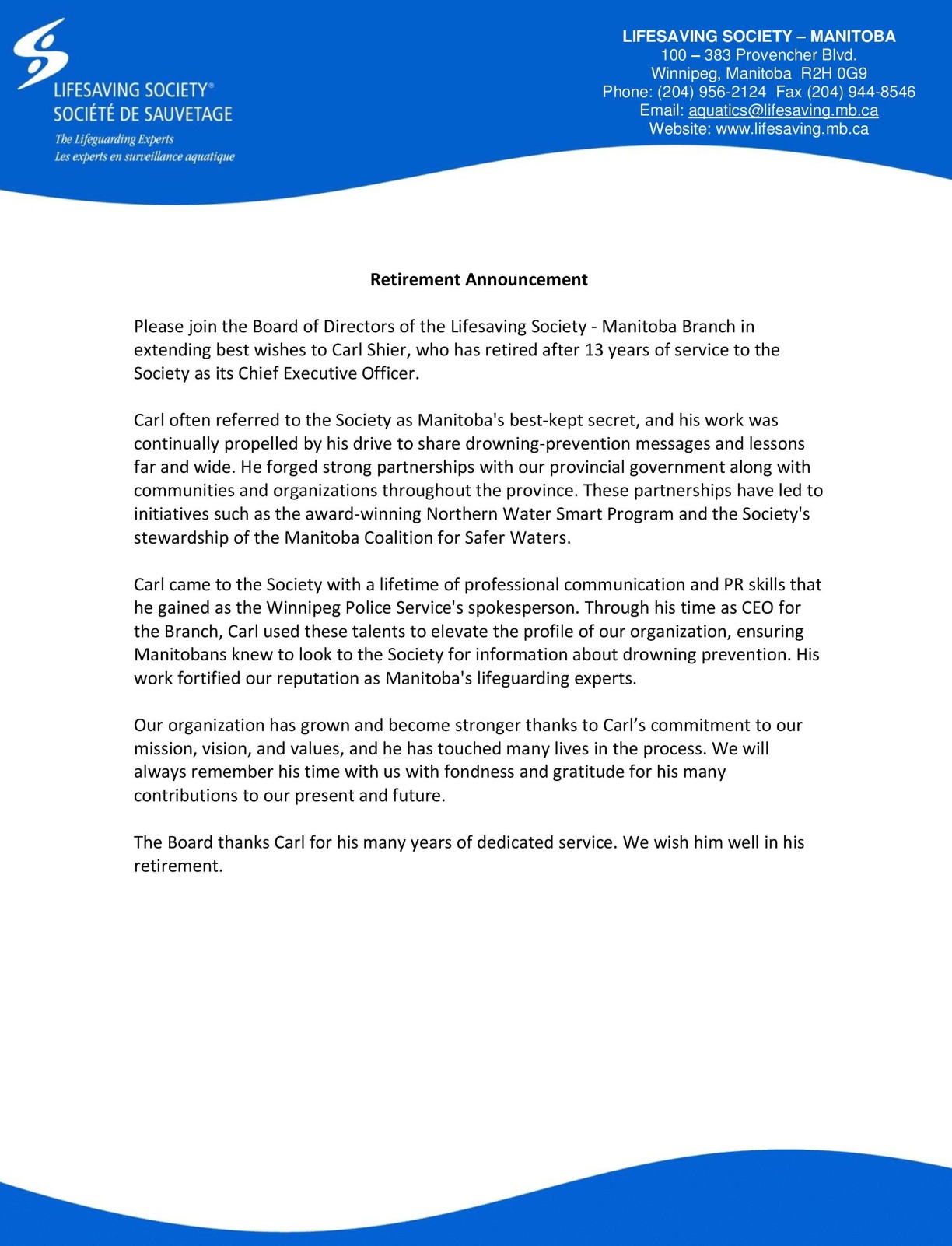 ceo retirement announcement letter template