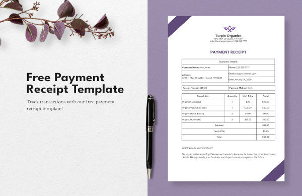 cash payment receipt format in word