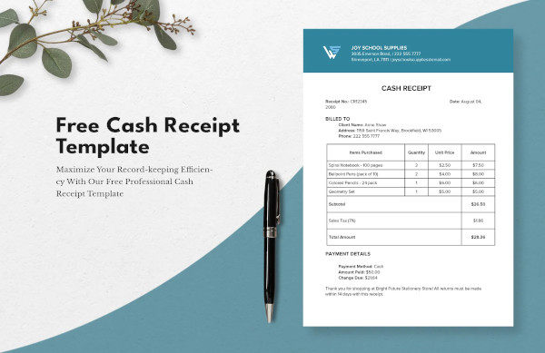 cash receipt format in word