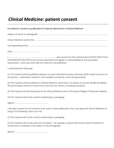 clinical medicine patient consent form template