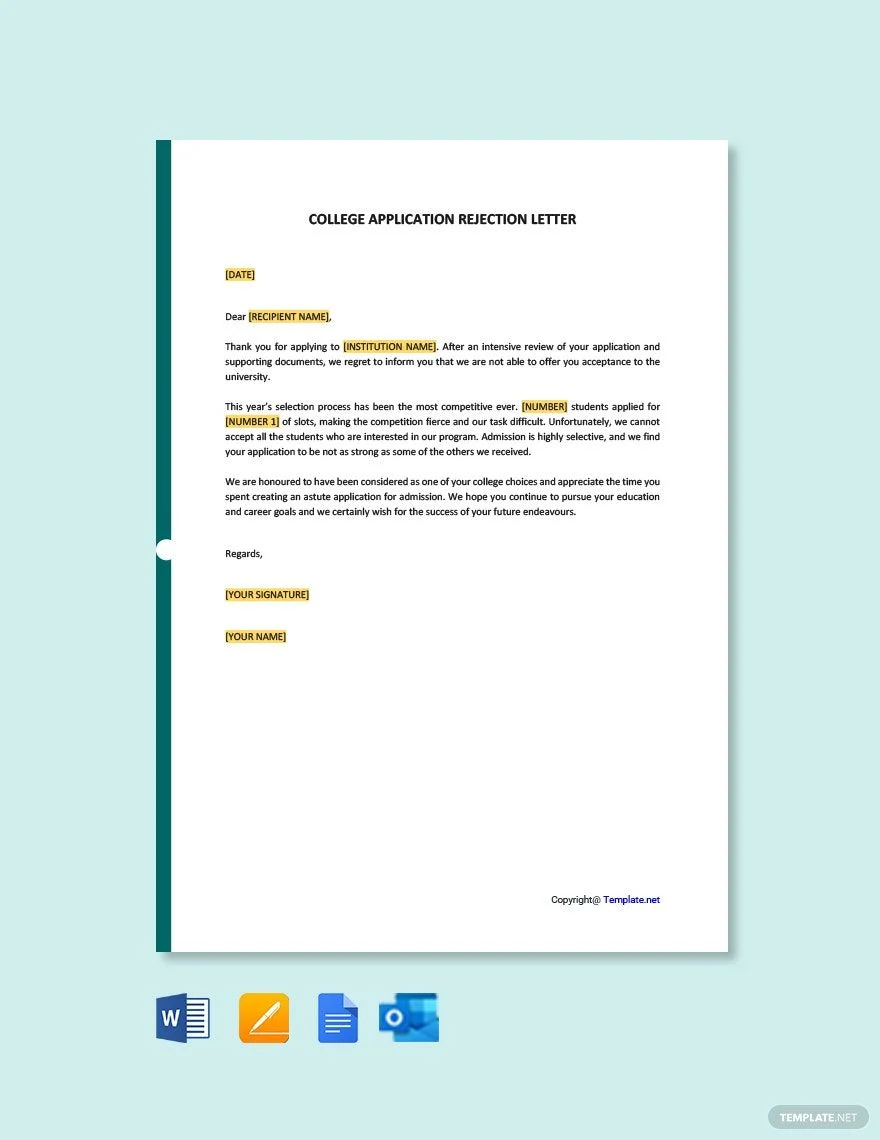 college application rejection letter template