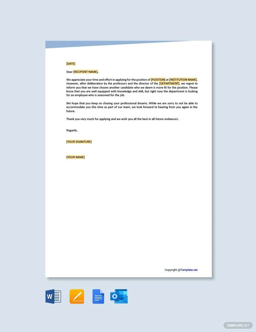 college job rejection letter template