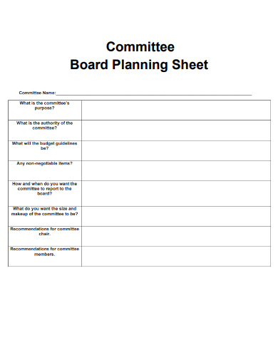 committee board planning sheet template