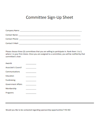committee sign up sheet template