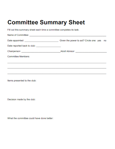 committee summary sheet template