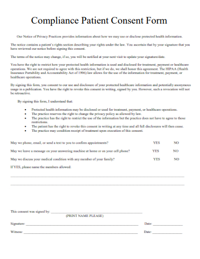 compliance patient consent form template