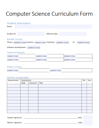 computer science curriculum form template