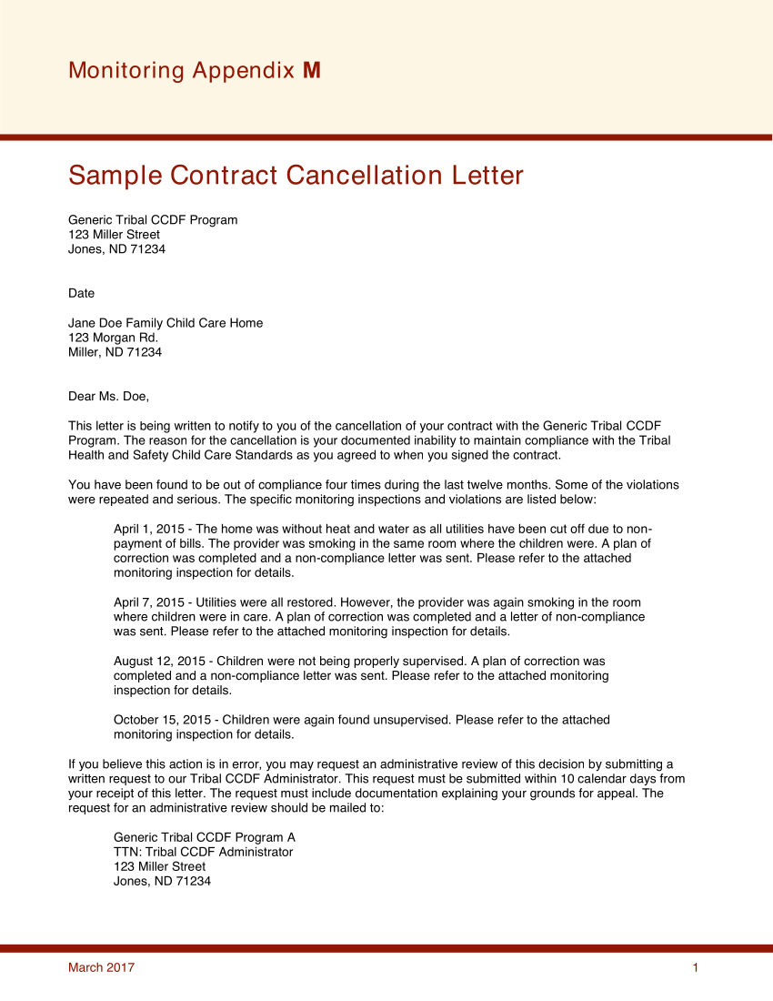 contract cancellation letter template