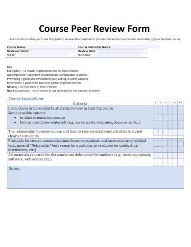 course peer review form template