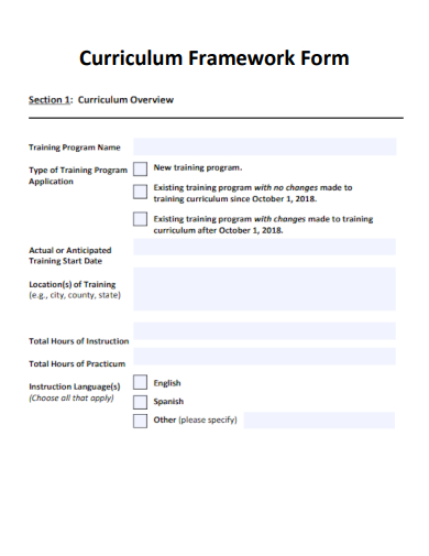 curriculum framework form template