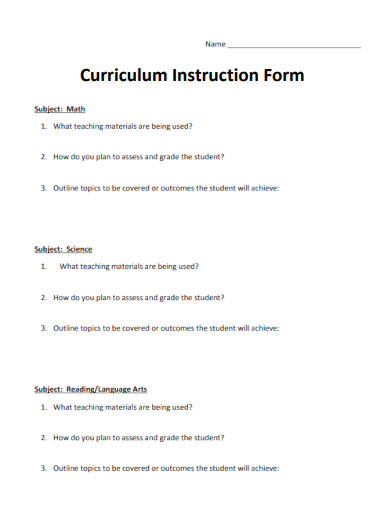 curriculum instruction form template