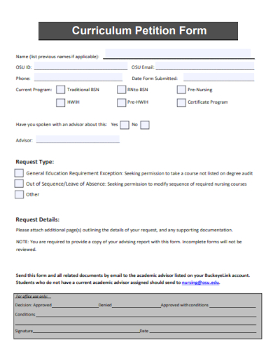curriculum petition form template