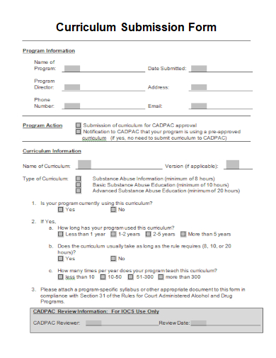curriculum submission form template