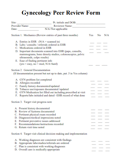 gynecology peer review form template
