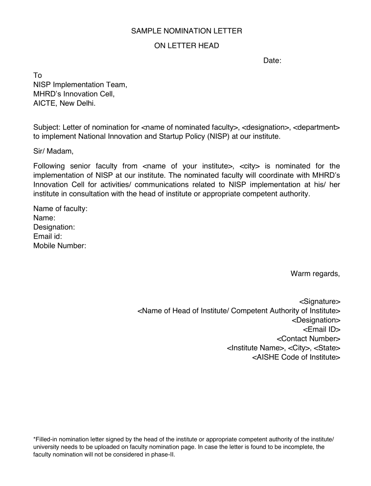 institute nomination letter template