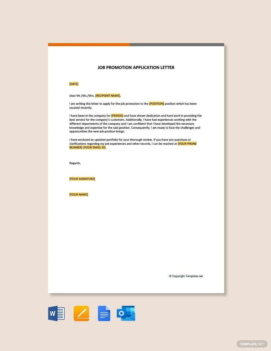 job promotion application letter template