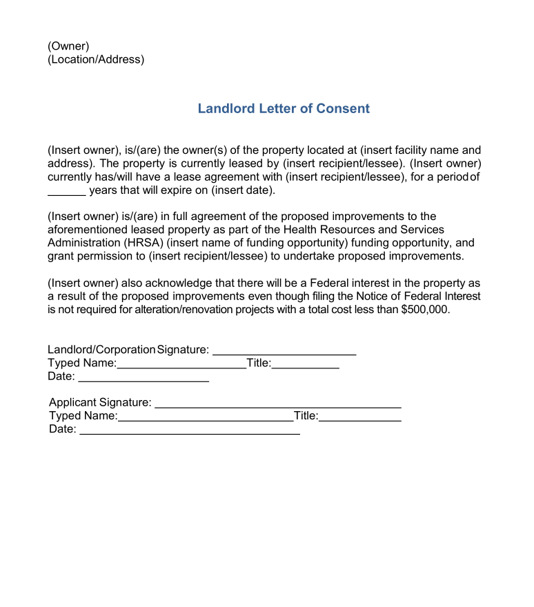 landlord letter of consent template