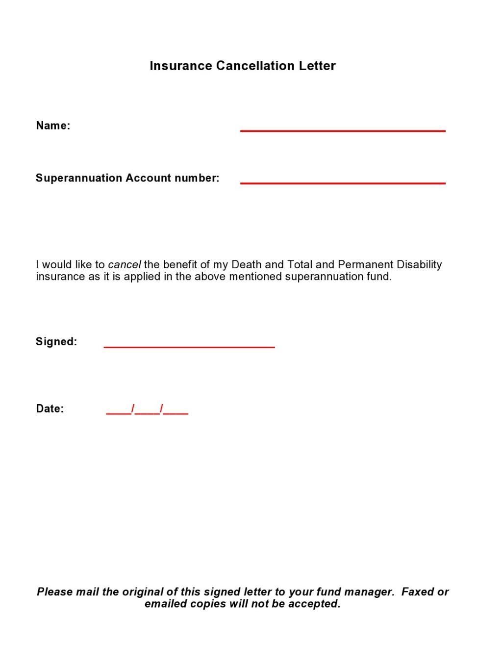 medical insurance cancellation letter template