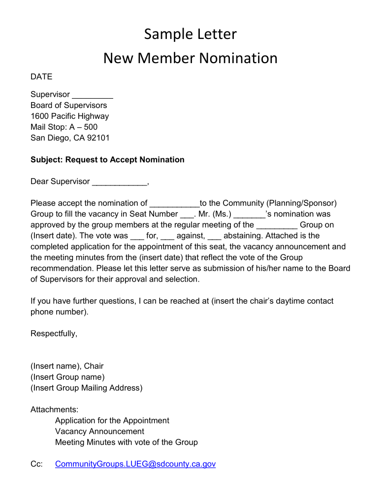 new member nomination letter template