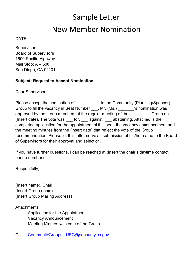 11 FREE Nomination Letter Samples & Templates in MS Word Google Docs