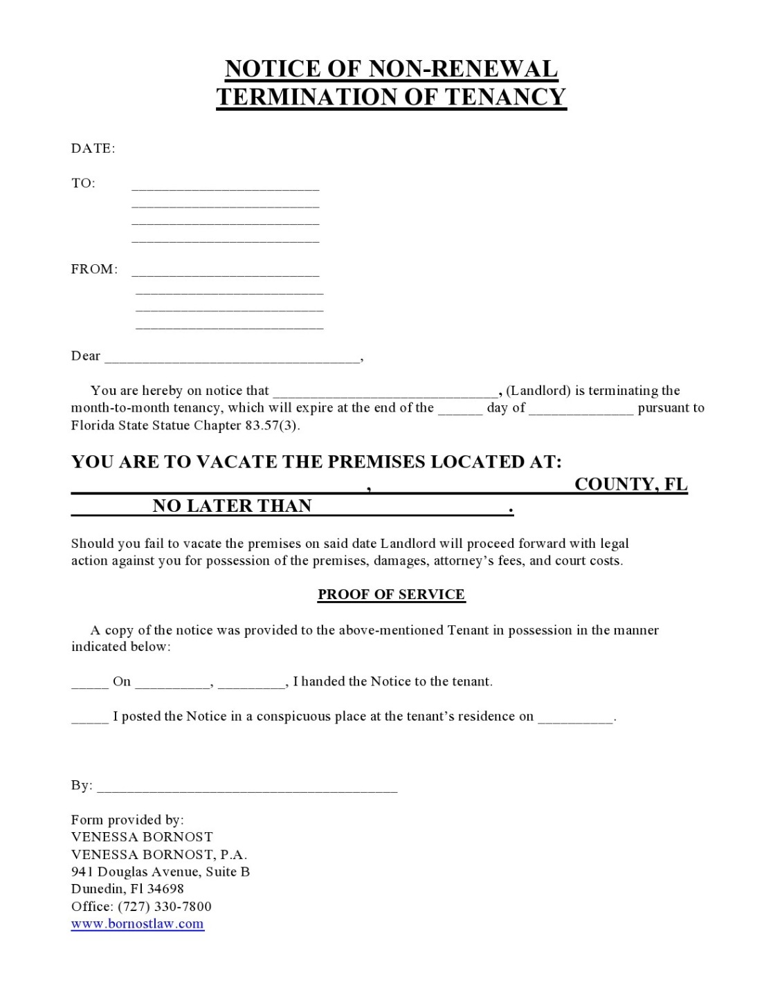 non renewal termination of tenancy letter template