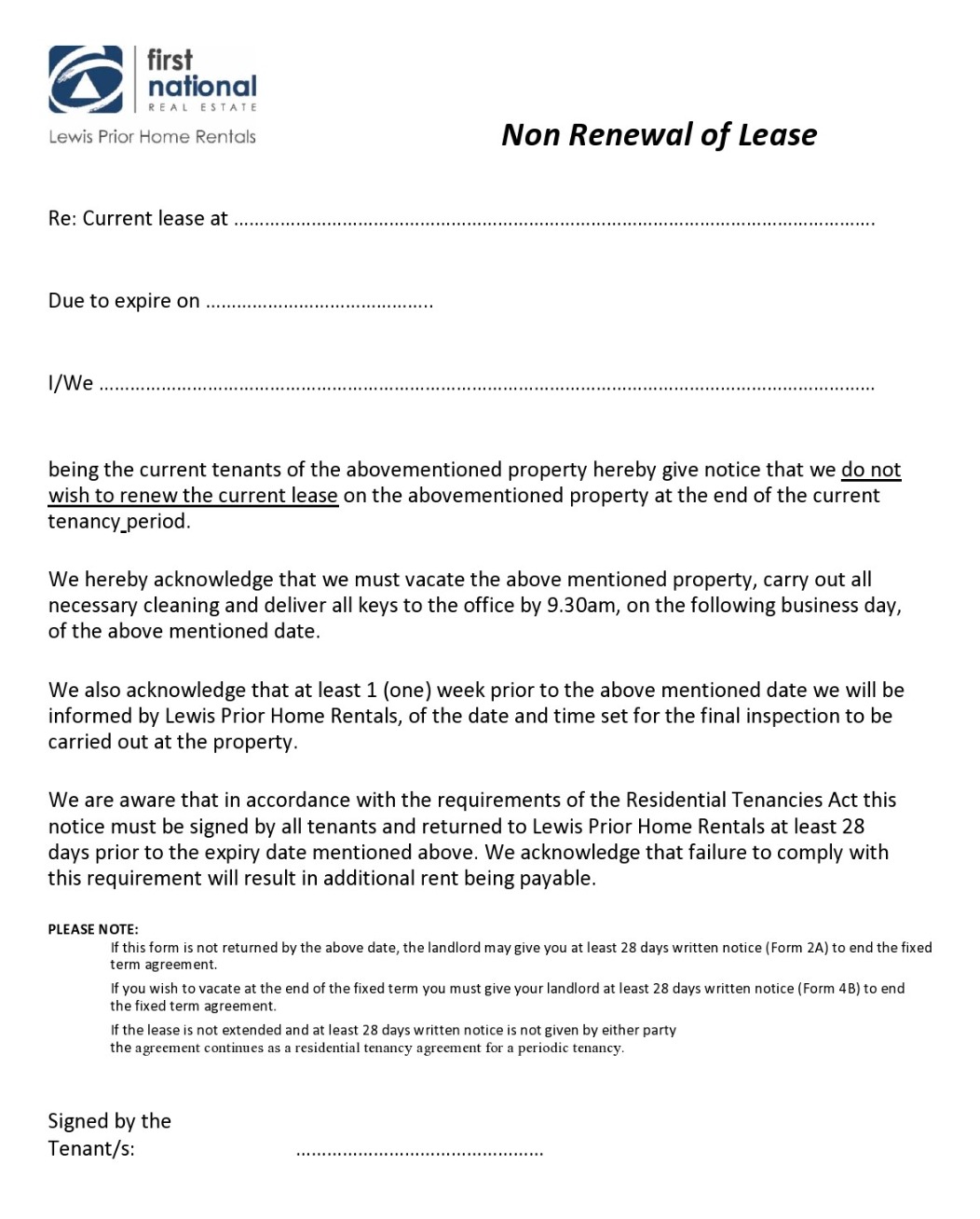 non renewal of lease letter sample