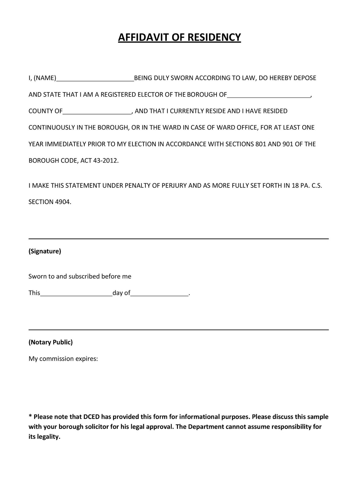 notarized letter of residency template