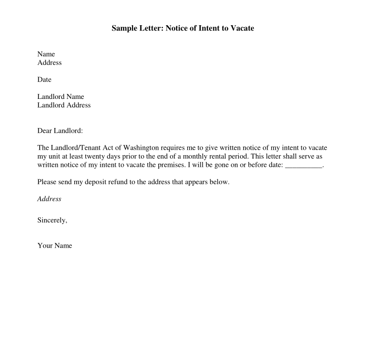 notice letter of intent to vacate template