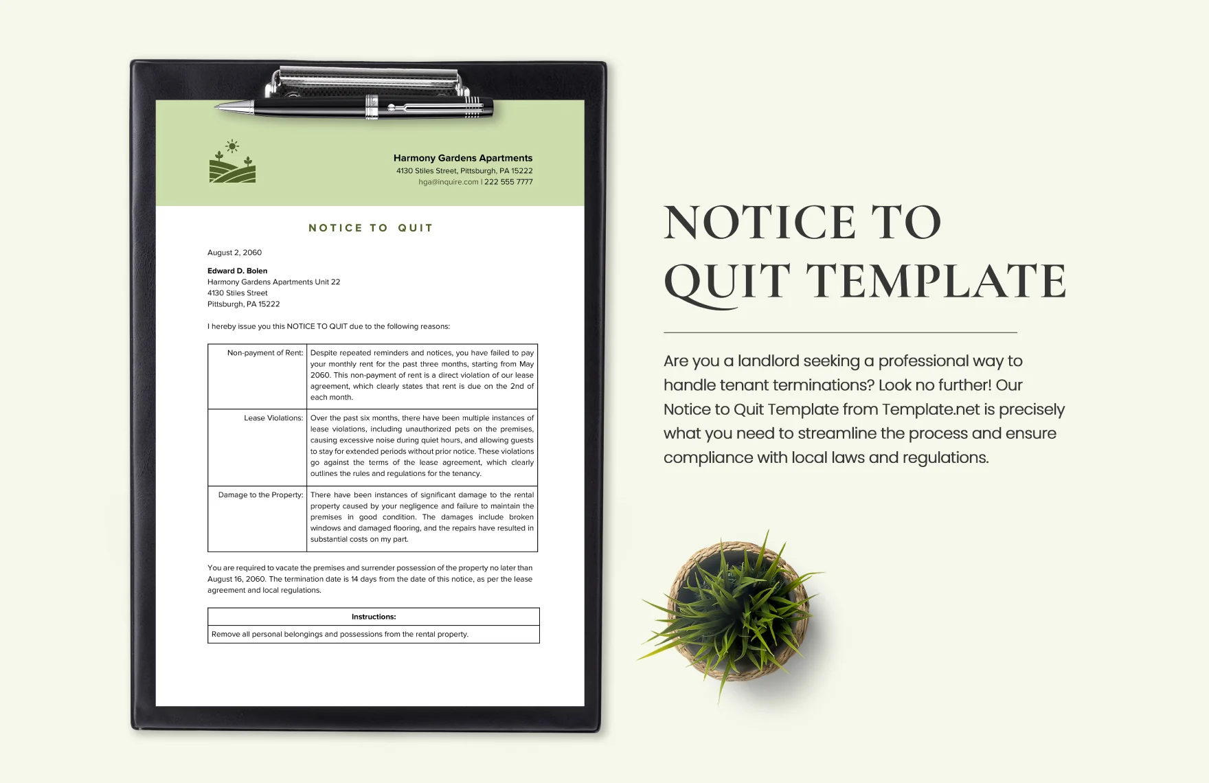 notice to quit letter sample