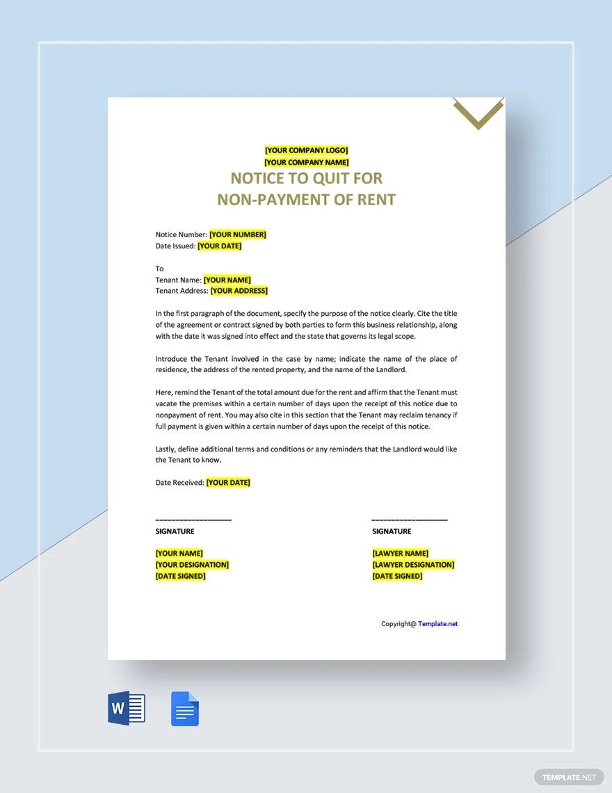 notice to quit for non payment of rent template