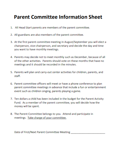 parent committee information sheet template