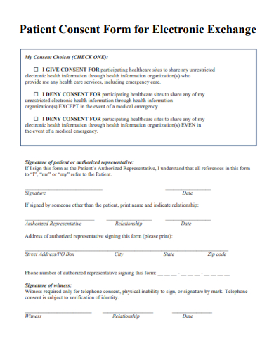 patient consent form for electronic exchange template