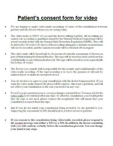 patient consent form for video template