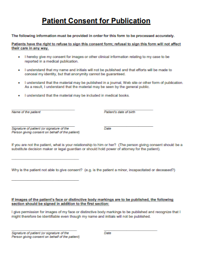 patient consent for publication form template