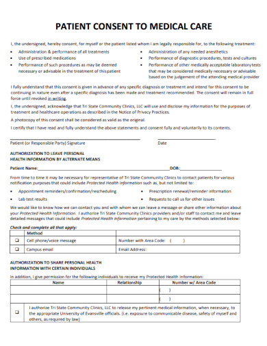 patient consent to medical care form template