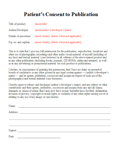 patient consent to publication form template