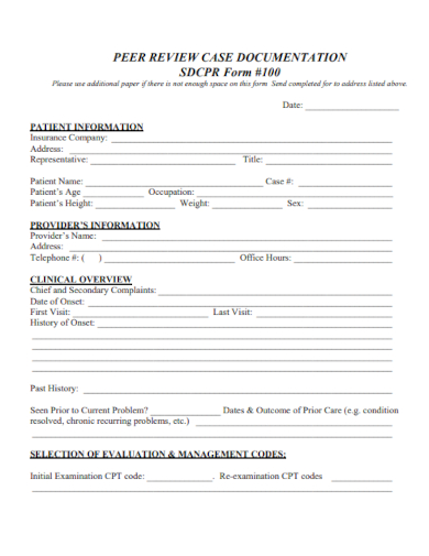 peer review case documentation form template