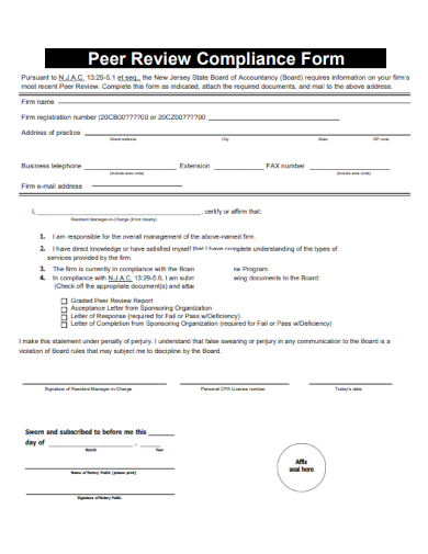 peer review compliance form template